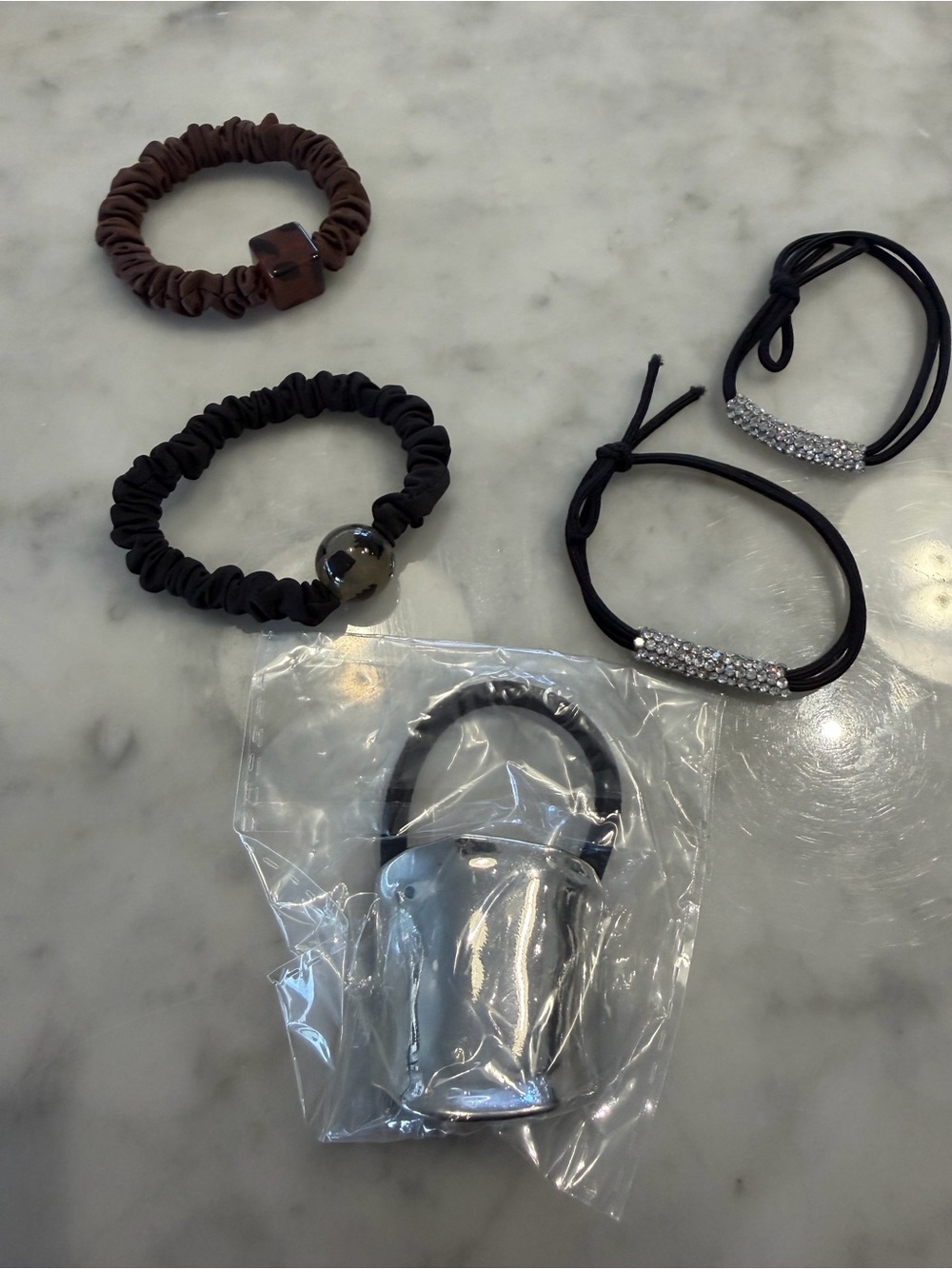 Assorted Hair Ties with Rhinestone Accents - Black & Brown